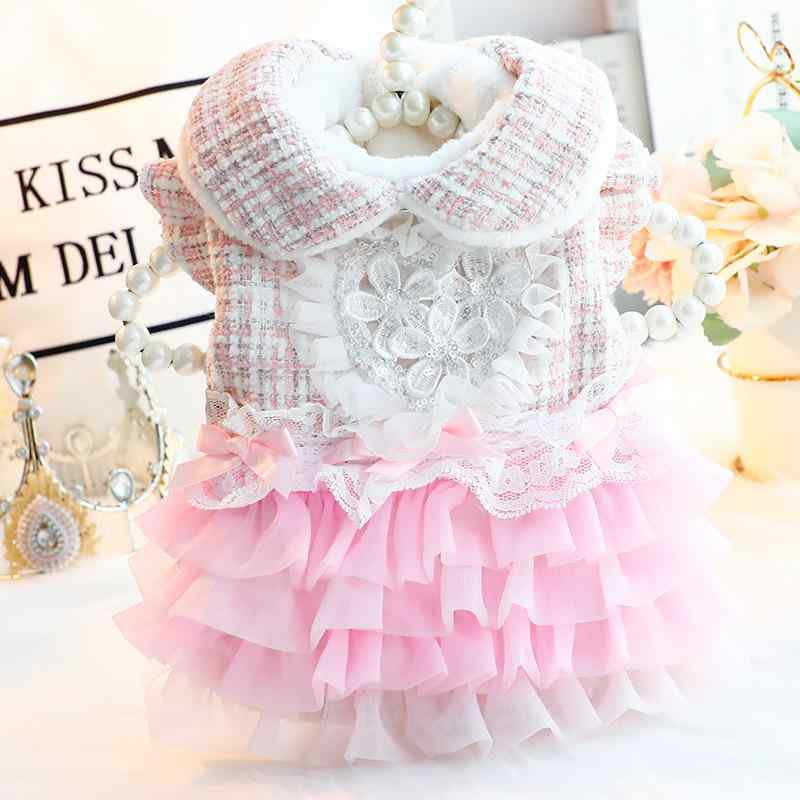 ペット服 メンズ レディース 秋冬 厚手 プリンセスドレス ハート ケーキスカート リード付き 小型犬 テ..