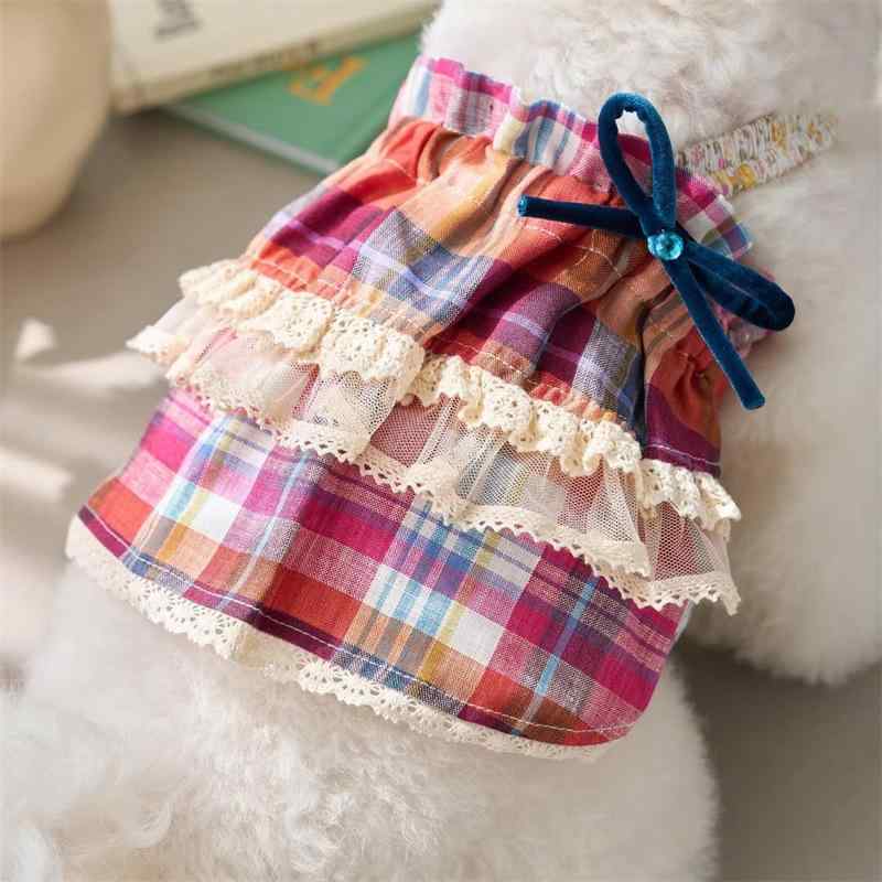 ペット 犬猫 スカート 女の子 チェック柄 コットン混紡 カジュアル 秋冬 小型犬 テディ ビション かわ..