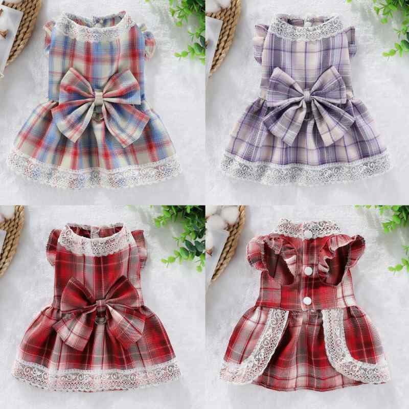 ペット服 メンズ レディース JK スカート 夏 薄手 中小型犬 テディ ビション 猫 格子 レース プリンセ..