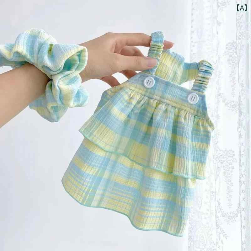 ペット服 ワンピース 男の子 女の子 春夏 チェック柄 二層構造 プリンセススタイル 小型犬 薄手素材 か..