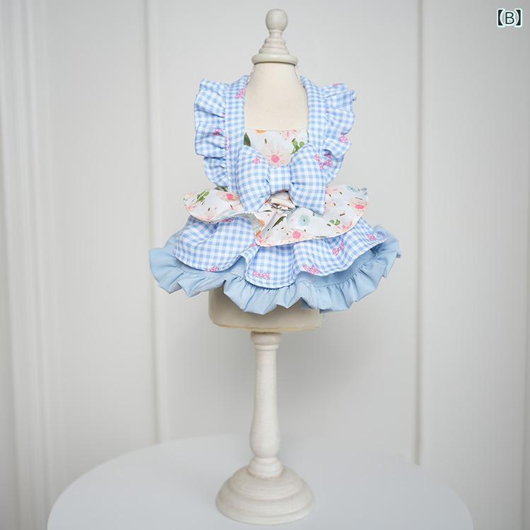 ペット服 ロリータ スカート 春夏 花柄 プリンセス かわいい 中小型犬 犬猫 ピンク...