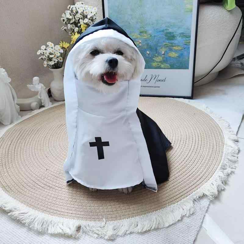 ペット コスプレ 衣装 ハロウィン 修女 仮装 猫 犬 通気性 布 素材 面白い 十字架 マント 撮影 小道具 パーティー イベント