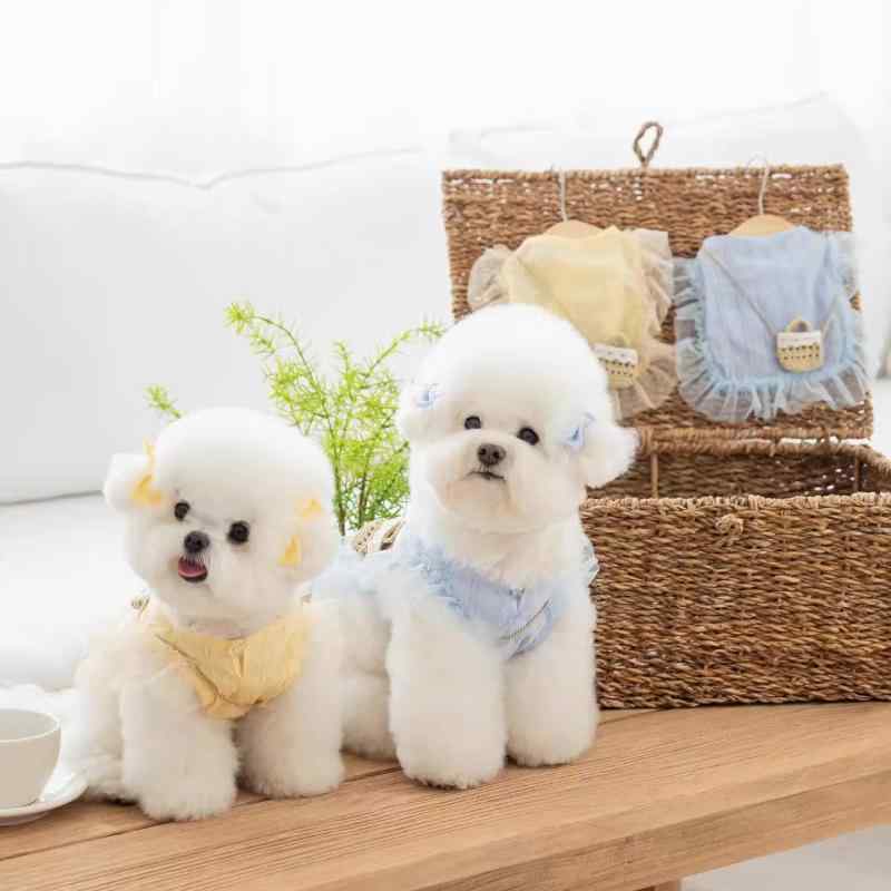 犬服 男の子 女の子 プリンセスドレス レース ミルクイエロー スカイブルー 夏用 斜めがけバッグ ポリ..