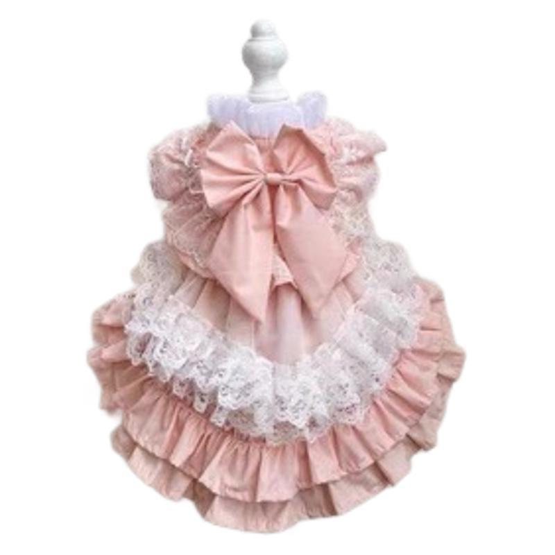 ペット服 ユニセックス コスプレ メイド スタイル ワンピース ドレス かわいい ガーリー ピンク系 レー..