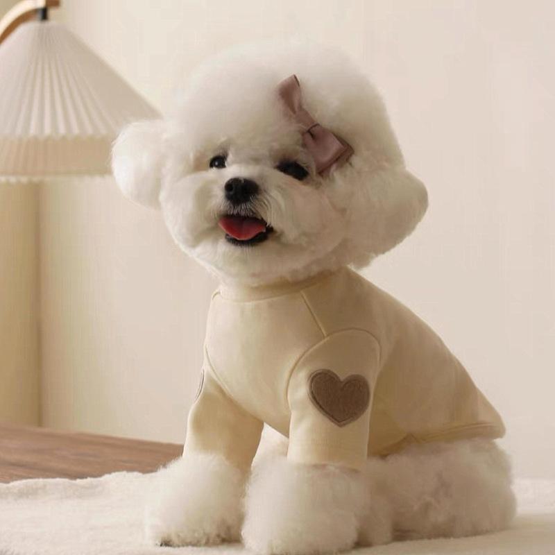 ペット服 小型犬 猫 スウェット 刺繍入り ハート柄 カジュアル ポリエステル メンズ レディース ブラウ..