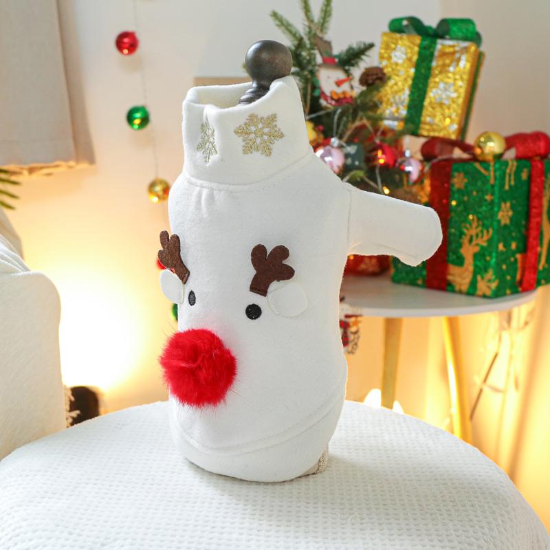 ペット服 犬猫 秋冬 ハロウィン かわいい トナカイ 赤鼻 白 ショート丈 カジュアル ファッション ポリ..