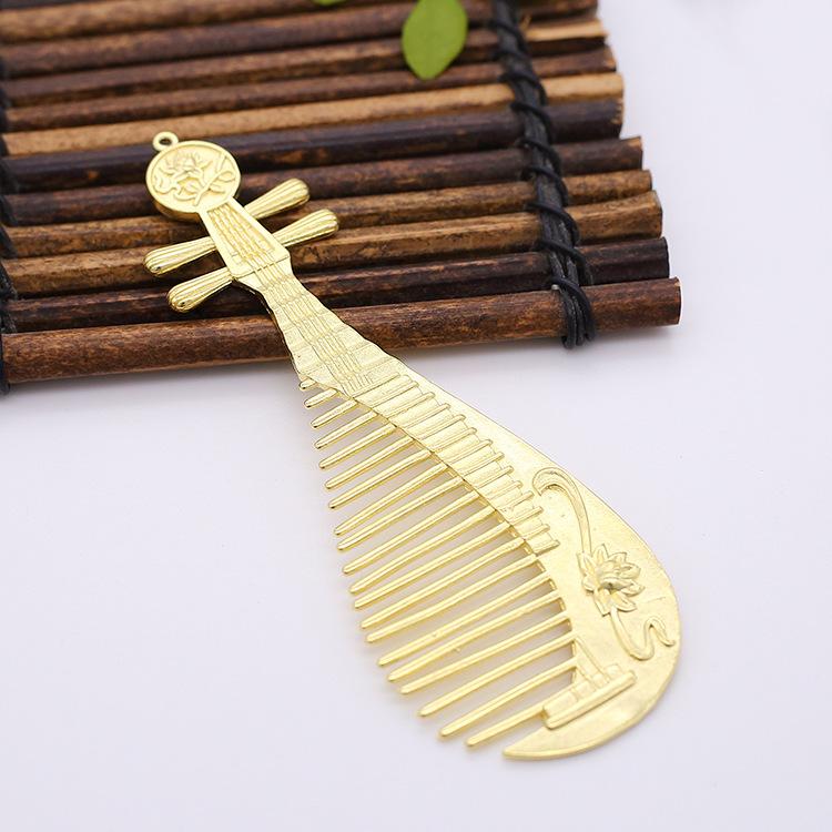 レディース ヘアアクセサリー 琵琶型 かんざし ヘアピン 櫛 コーム 銅製 両面 古風 クラフト素材 電気..