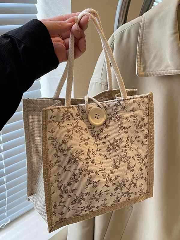 お弁当バッグ レディース 春夏 花柄 フレンチ ミニ リネン 通勤 ハンドバッグ かわいい 爽やか ボックス型 緑 ピンク イエロー 日常 コーディネート ステッチ 柔らか スイート(4)