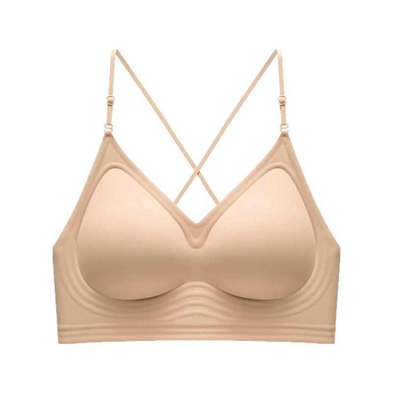 ブラジャー レディース シームレス ノーワイヤー 美背 ハングネック 取り外し肩紐 3/4カップ 薄型カップ 通気性 ナイロン素材 背中大胆カット セクシー 夏用 黒 シャンパン白 ベージュ