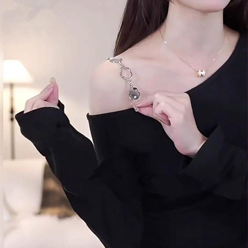 肩ストラップ レディース 金属製 ラインストーン装飾 交換 ブラジャー 透明タイプ ロブスターホック 2-..