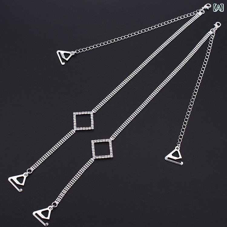 肩ストラップ レディース ブラジャー 透明 見えない ラインストーン 装飾 金属 幅広 美背 オフショルダ..