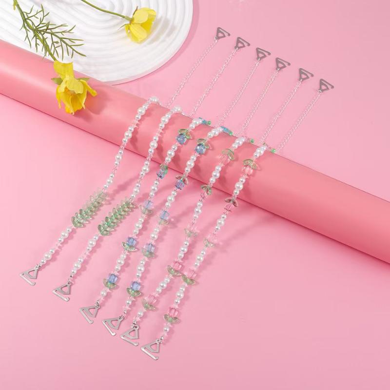 肩紐 レディース インビジブル チューリップ パール 調整式 耐久 模造パール ブルー ピンク 色落ち防止..