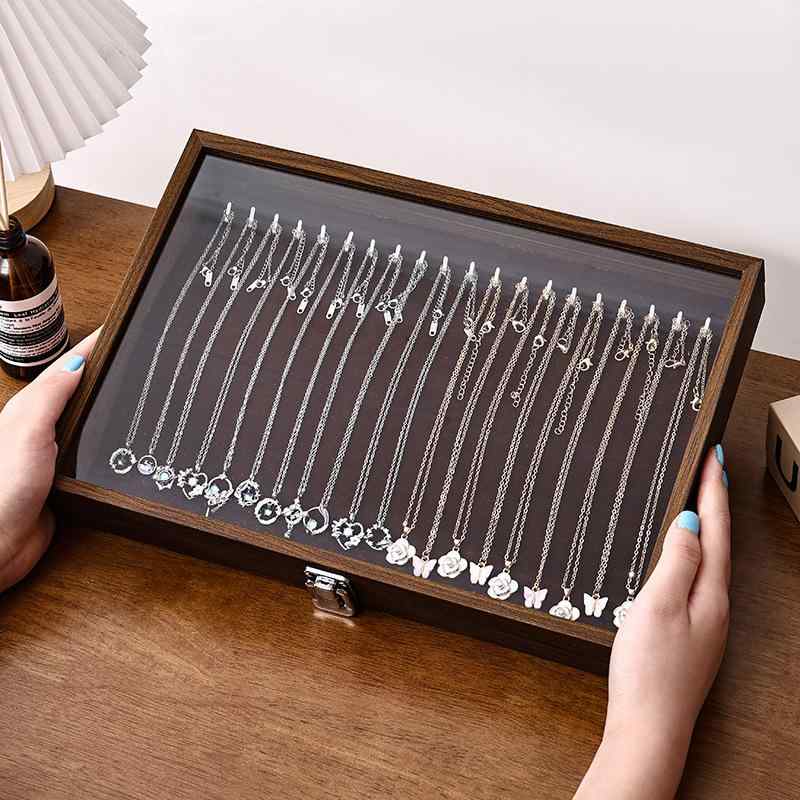 ジュエリーボックス メンズ レディース 木製 胡桃色 ワインレッド 高級感 防塵 防潮 卓上 収納 ケース ..