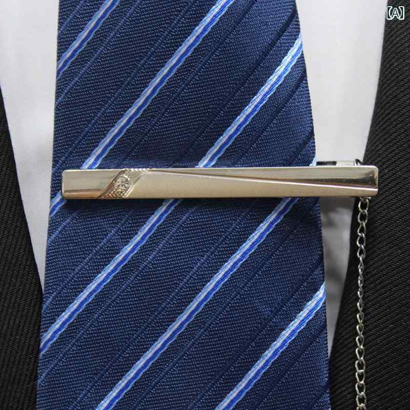 タイピン メンズ シンプル シルバー メタル ビジネス 高級感 ジオメトリック チェーン クリスタル アク..