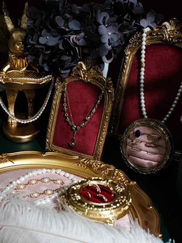 ジュエリー ディスプレイ ラック メンズ レディース レトロ 赤 金縁 ベルベット フレーム イヤリング ..