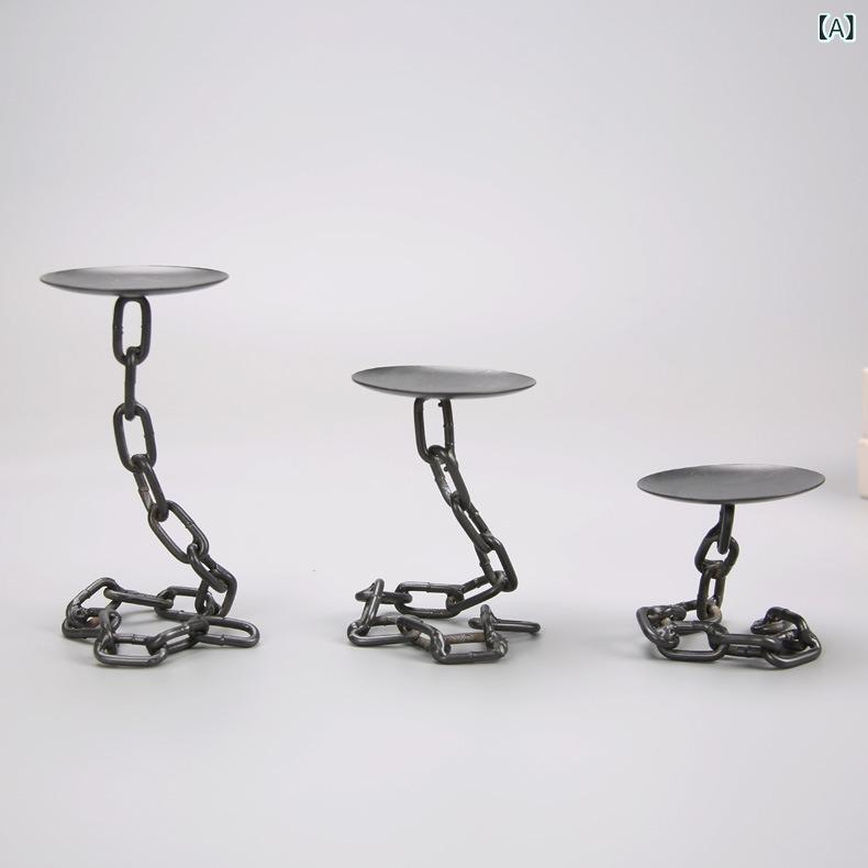 キャンドルホルダー 欧風 レトロ 鉄アート 黒 錆 ベース トレイ セット クリエイティブ 置物 アクセサ..