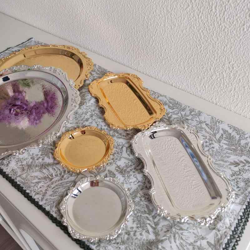 トレイ メンズ レディース ヴィンテージ風 欧風 金 銀 電気メッキ加工 金属 鉄製 小皿 アクセサリー置..