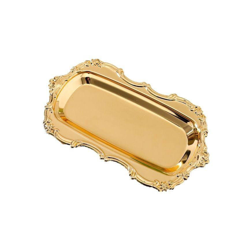 トレイ 金属 浮彫り レトロ 高級感 銀 金 食器 ジュエリー 収納 デザート ケーキ 皿 アロマ ディスプレ..