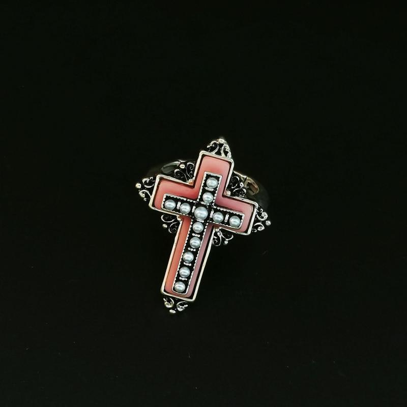 指輪 レディース ピンク クロス パール 伸縮 ネスト レトロ ファッション ユニーク アクセサリー ジオ..