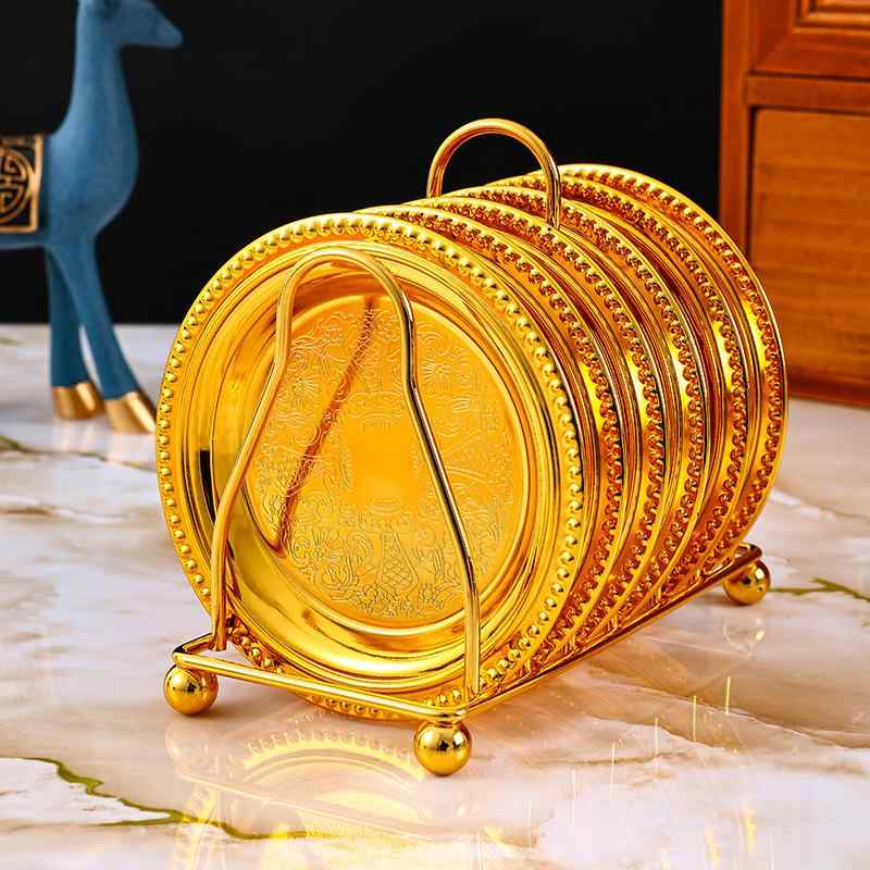 ケーキ トレイ 欧風 鉄製 浮き彫り レトロ 高級感 金 フルーツ ボウル デザート ディッシュ ティーカッ..