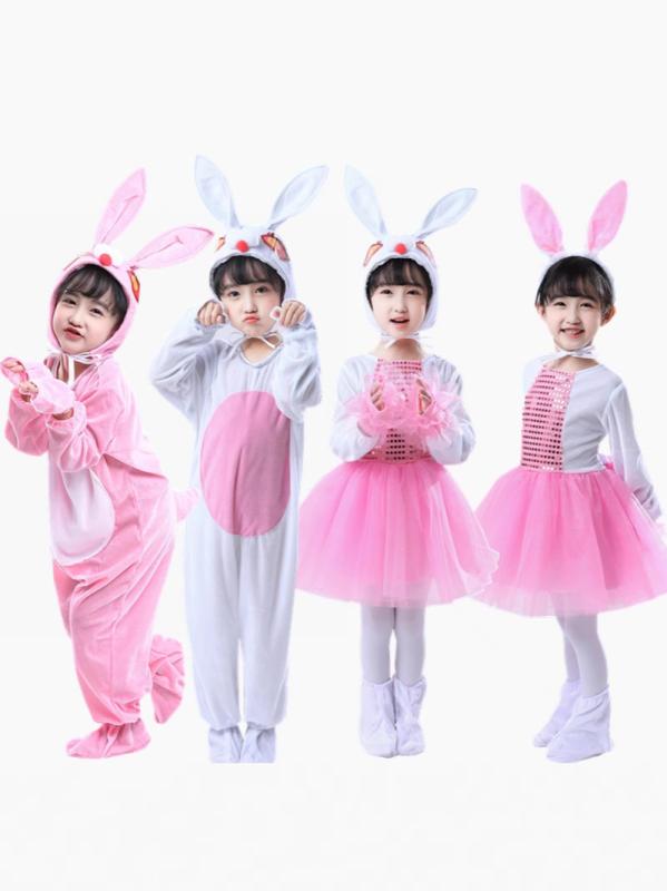 ハロウィン衣装 子供 男の子 女の子 ウサギ かわいい コスプレ 動物 舞台 演出 長袖 オールインワン 帽..