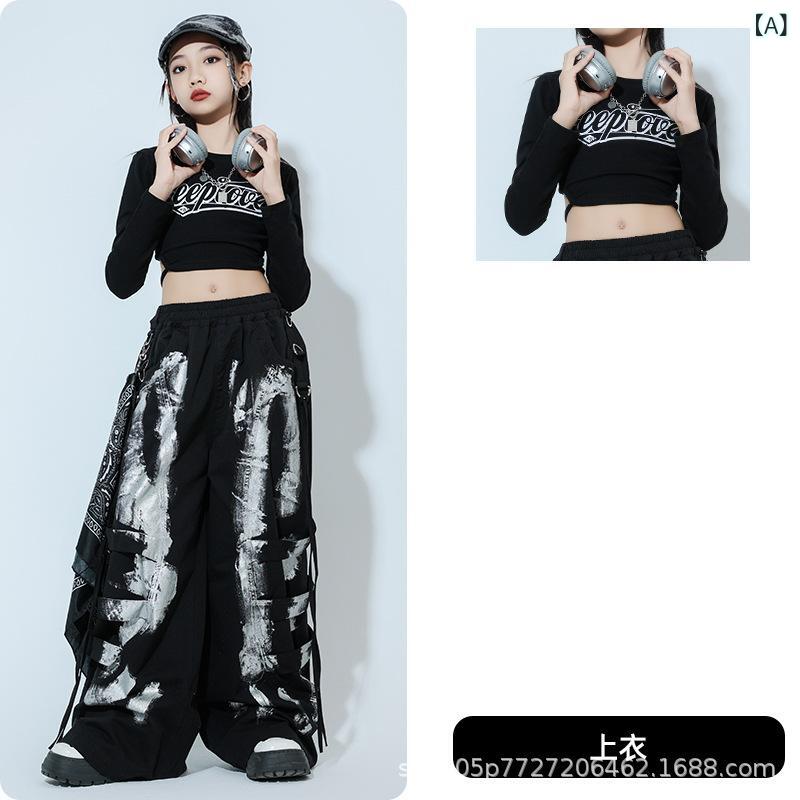 ダンス衣装 女の子 子供 ヒップホップ ジャズ シルバー グラフィティ 綿 冬 セット ステージ ストリー..