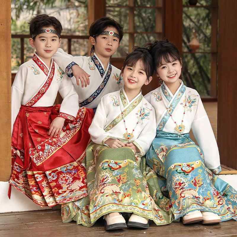 漢服 男の子 女の子 マーメンスカート 古風 明制 セット 秋 演出服 ダンス服 親子 かわいい おしゃれ ..