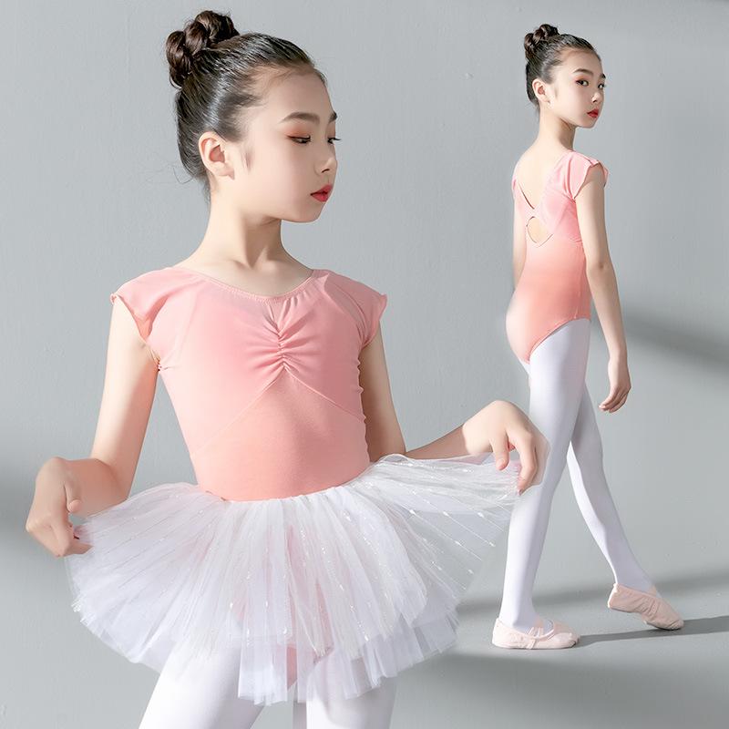 舞踊服 女の子 キッズ 民族 夏 半袖 練習 トップス チュール 蓬蓬スカート ストラップ セパレート ボディスーツ セット 綿素材 軽量 伸縮性 オレンジ ライトパープル イエロー