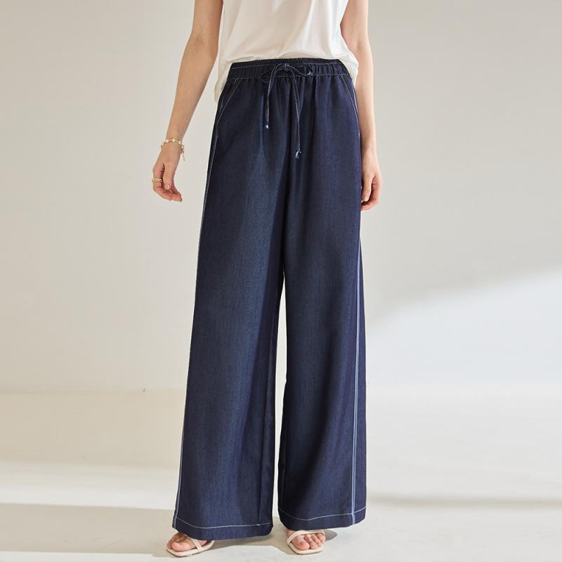 パンツ レディース 春夏 高腰 ワイドレッグ ロング 薄手 伸縮性 ドレープ スリム ゆったり ストレート ..