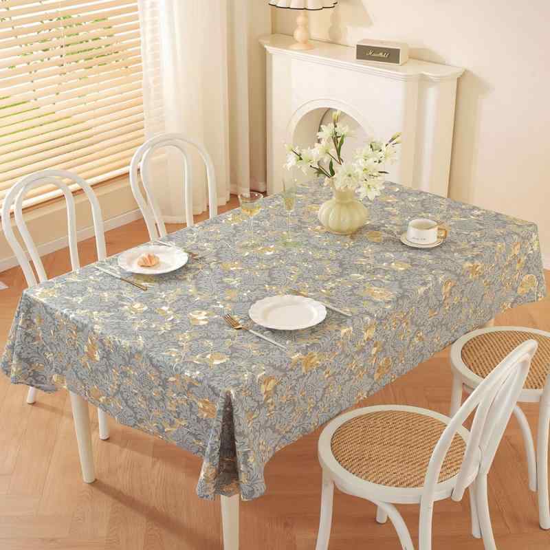 テーブルクロス 北欧風 蔓花 ゴールド柄 防水 防油 防汚 防滑 耐磨 防塵 耐高温 防熱 PVC素材 長方形 ..