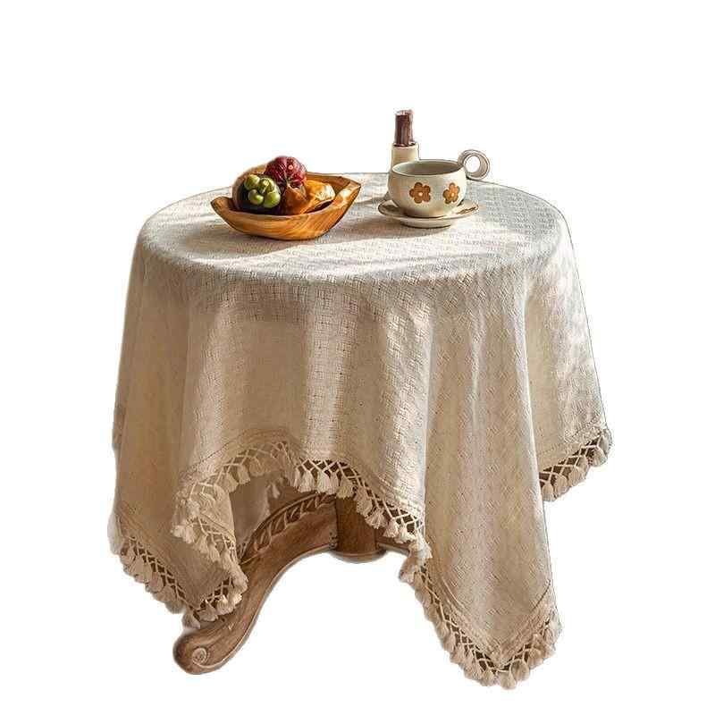 テーブルクロス フレンチ 和風 フリンジ 米 綿麻 高級感 モダン 滑り止め 丸形 正方形 ダイニング リビ..
