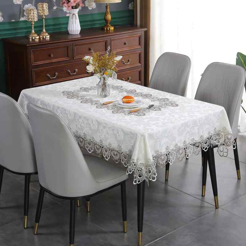 テーブルクロス 高級感 サテン 提花 防水 ダイニング ティーテーブル リビング オフホワイト ベージュ オールシーズン 長方形 丸形 楕円形 テーブルランナー
