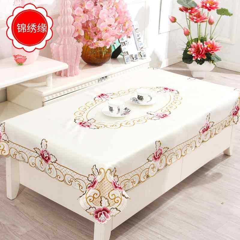 テーブルクロス 北欧 刺繍 植物花柄 田園風 爽やか ポリエステル 防塵 耐熱 装飾 赤 花柄 茶几 ベッドサイド キャビネット カバー ダイ..