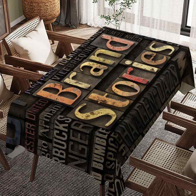 テーブルクロス 長方形 レトロ バー アメリカン 高級感 新聞風 装飾 ストライプ カートゥーン 布製 防..