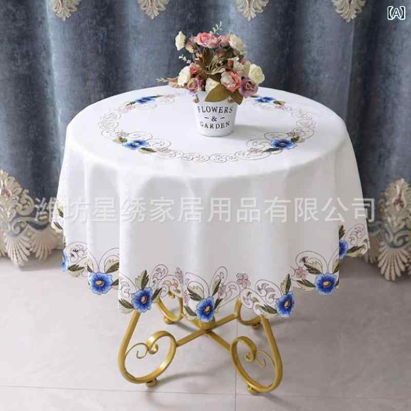 テーブルクロス 北欧 円形 刺繍 植物花柄 ポリエステル 滑り止め 防塵 装飾 家庭用 ダイニング シンプ..