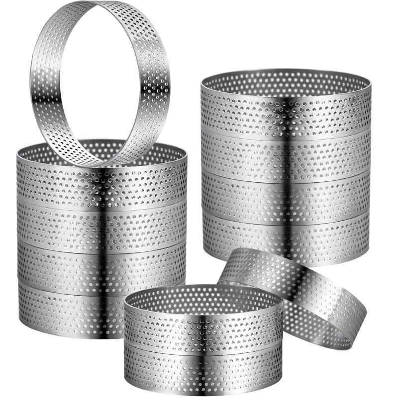 ベーキングモールド タルト型 ステンレス 円形 穴あき 銀 ムース型 フルーツ エッグ チーズ デザート成..