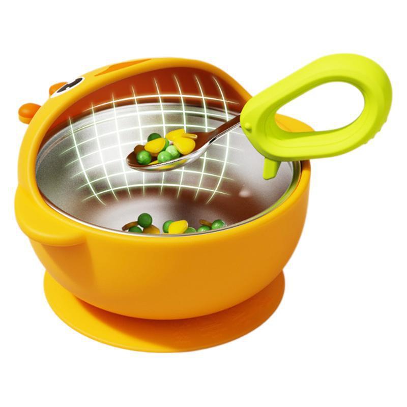 ベビー食器 男の子 女の子 シリコン 補助食ボウル 吸盤 食事皿 ステンレス内胆 練習スプーン フォーク ..