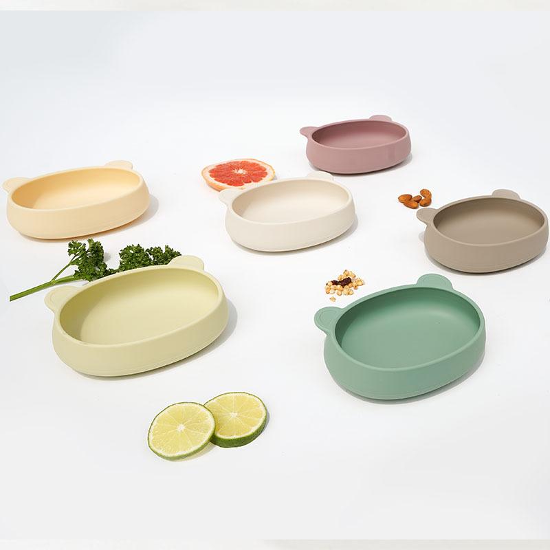 ベビー 食事 トレイ 男の子 女の子 シリコン 防落下 かわいい カートゥーン 補助食 ボウル セット ピン..