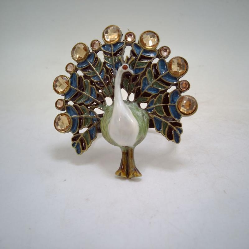 ナプキンリング 孔雀 モチーフ 金属製 電気メッキ加工 欧風 クラシック 緑 動物 パターン 高級感 洗練 ..