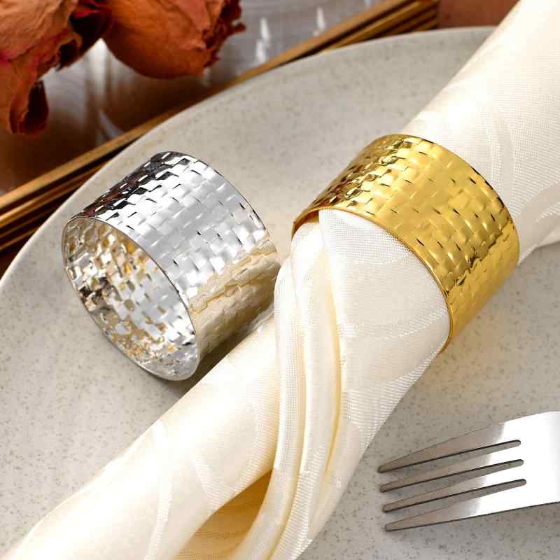 ナプキンリング 金属製 電気メッキ加工 ローズゴールド 条紋柄 編み込み クリエイティブ 広面タイプ 西..