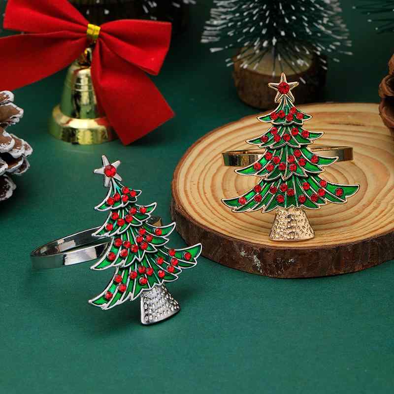 ナプキンリング クリスマスツリー 合金 ジルコニア 緑 電気メッキ加工 テーブルデコレーション 現代簡..