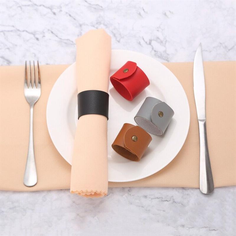 ナプキンリング レザー 欧風 ホーム ホテル ウェディング テーブル アクセサリー 方形 丸頭 方頭 単色 黒 赤 茶