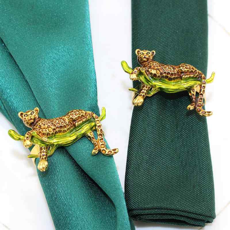 ナプキンリング ヒョウ柄 動物モチーフ 高級感 合金メタル 電気メッキ加工 アメリカンスタイル テーブ..