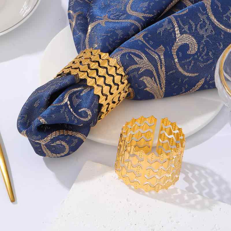 ナプキンリング 幾何学 金属製 銅 ウェーブ模様 電気メッキ加工 モダン シンプル 円形パターン ホテル..