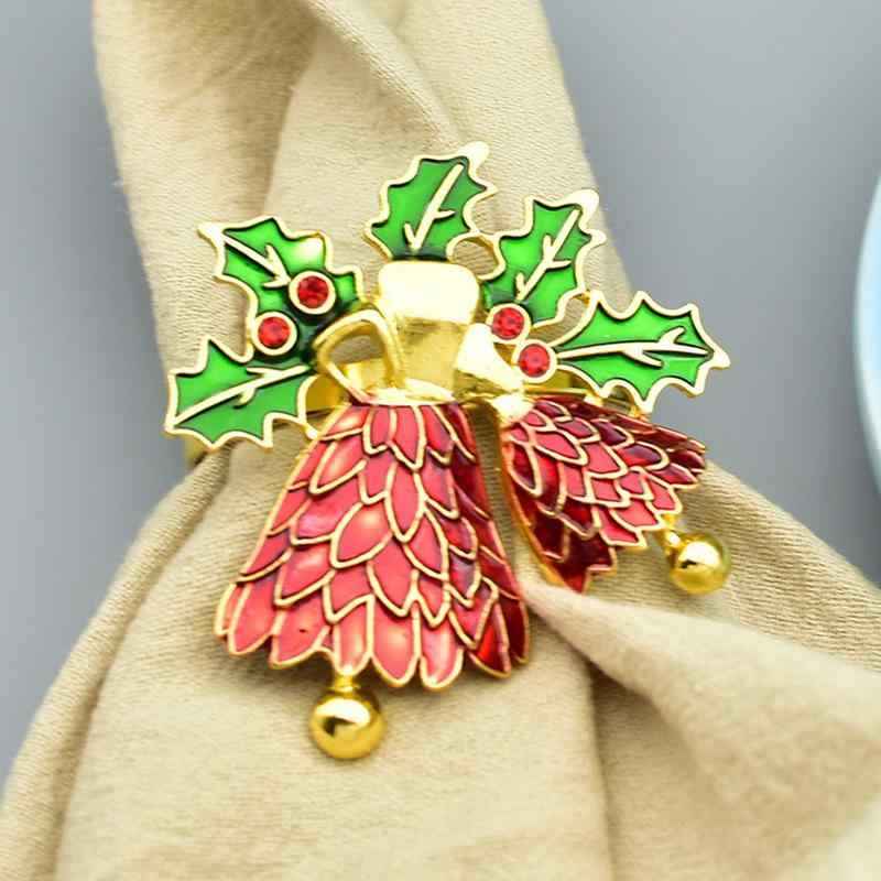 ナプキンリング 欧風 クリスマス 赤 合金 ベル 油絵風 ジルコニア 電気メッキ加工 テーブル装飾 ディナ..