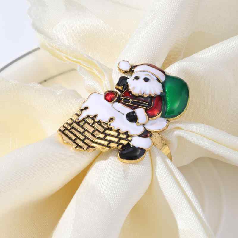 ナプキンリング サンタクロース柄 合金 電気メッキ加工 油汚れ防止 西洋風 レストラン ホテル クリスマ..