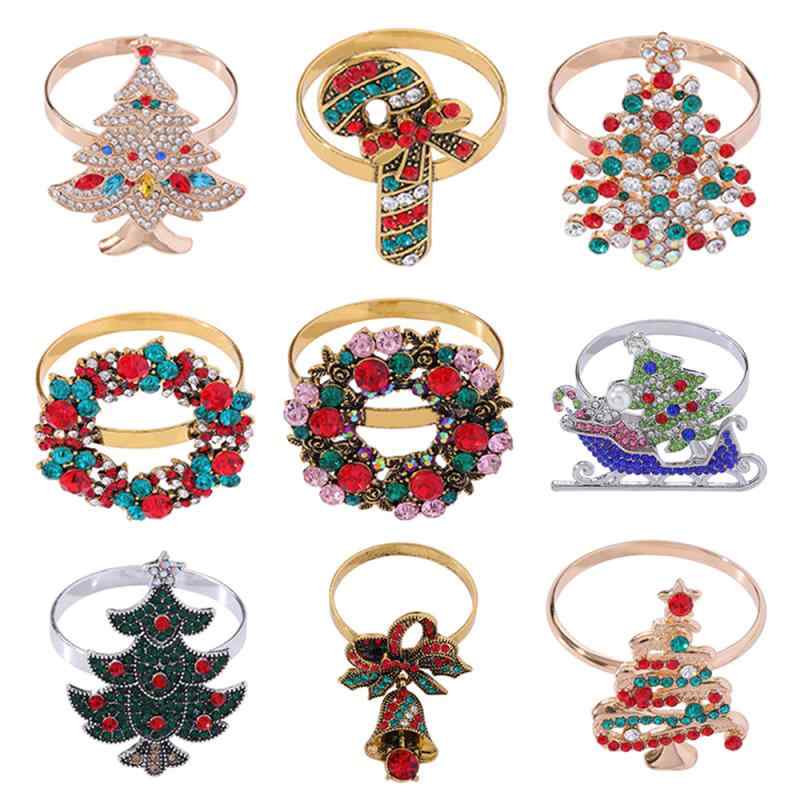 ナプキンリング クリスマス ツリー そり 花輪 レトロ カラフル ジルコニア 装飾 合金 赤 パーティー デ..