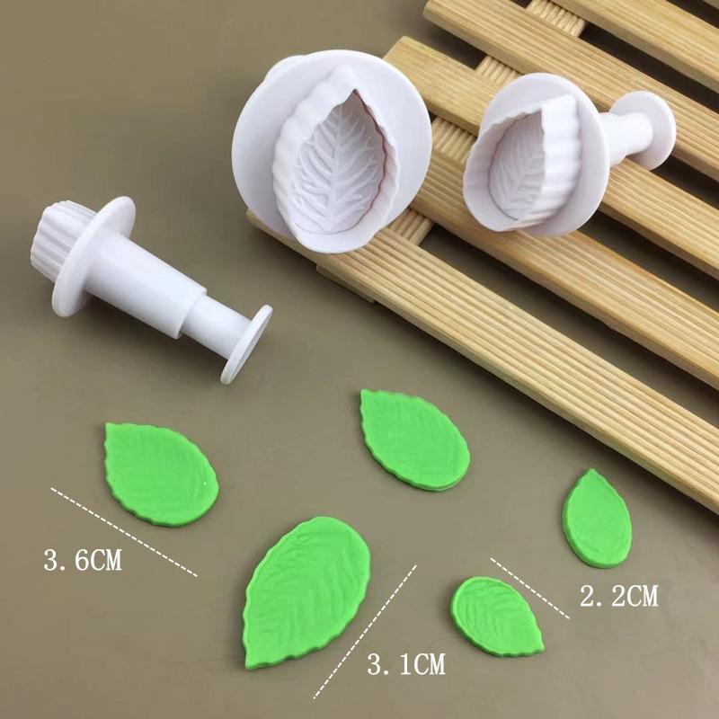 ケーキ型 プラスチック製 かわいい バラの葉 不規則形状 バネ式 プレスモールド 小型 3個セット ファンダント 糖細工 デコレーション ツール ベーキング パーティー