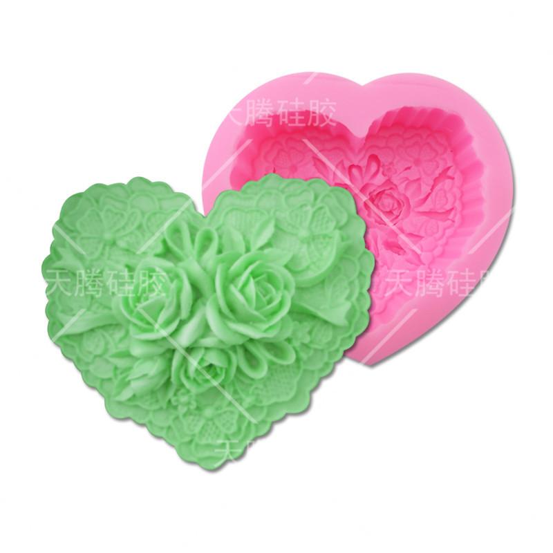 シリコン型 ピンク バラの花 ハート形 石鹸型 フラワーペースト ケーキ型 フラワーペーストツール ベー..