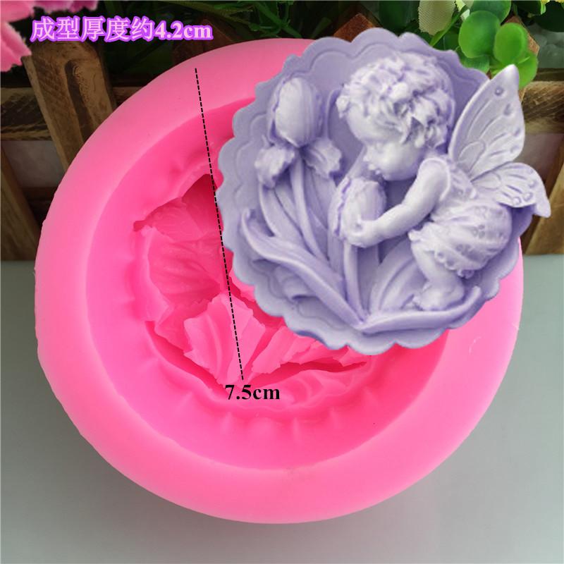 シリコンモールド ピンク 天使ベビー フラワーキス 大型 DIY ケーキ ファンダント デコレーション 石鹸 ベーキングツール 不規則形状 ホームメイド ユニーク